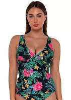 Twilight Blooms Elsie Wrap Tankini Swim Top