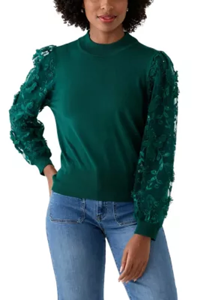 Women's Mixed Media Pullover Sweater