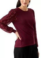 Women's Mixed Media Crew Neck Sweater