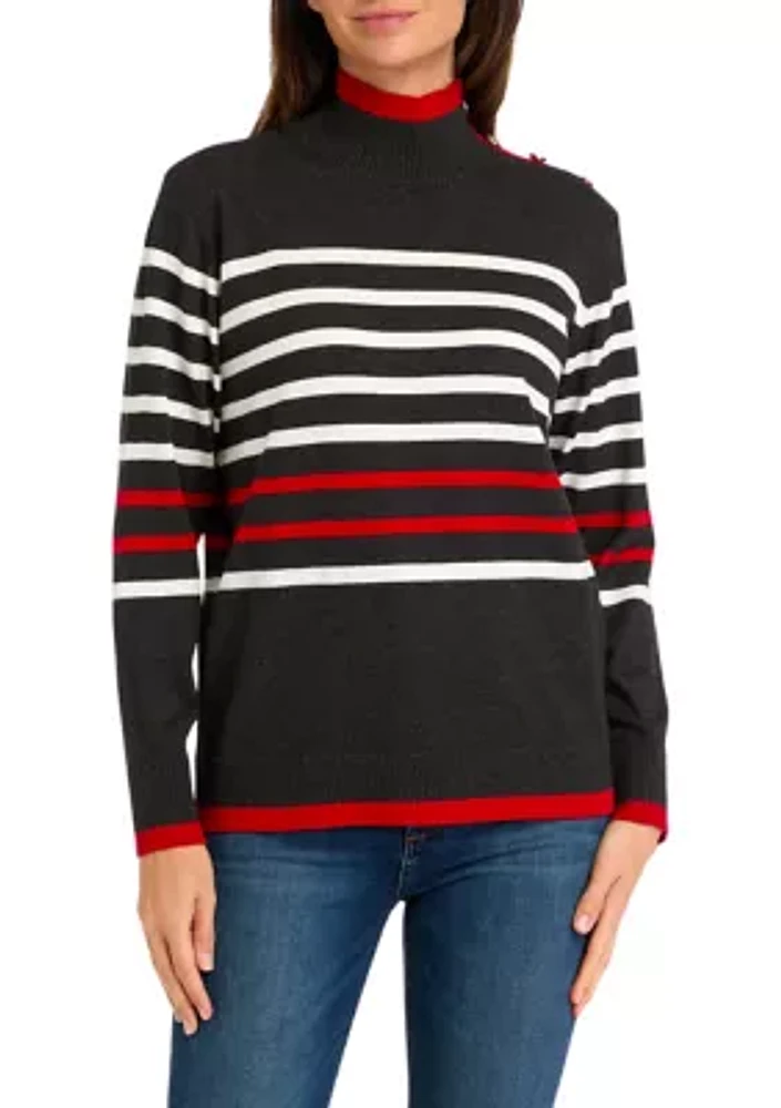 Women's Mock Neck Striped  Sweater