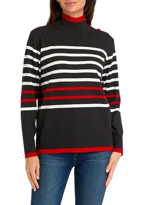 Women's Mock Neck Striped  Sweater