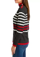 Women's Mock Neck Striped  Sweater