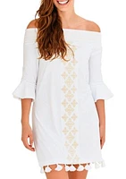 Essentials Coverluke Embroidered Smocked Swim Cover Up Dress