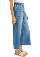 Women's Tie Waist Wide Leg Cropped Jeans