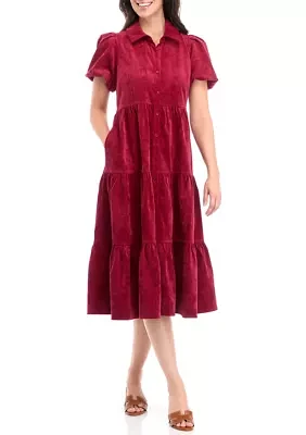 Women's Puff Sleeve Corduroy Dress