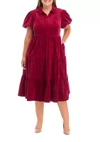 Plus Puff Sleeve Corduroy Dress