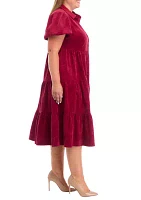 Plus Puff Sleeve Corduroy Dress