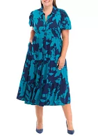 Plus Puff Sleeve Challis Dress