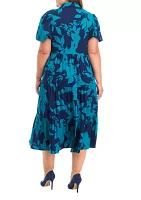 Plus Puff Sleeve Challis Dress