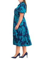 Plus Puff Sleeve Challis Dress