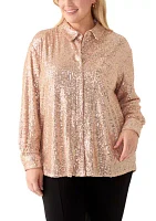 Plus Long Sleeve Sequin Boyfriend Shirt