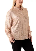 Plus Long Sleeve Sequin Boyfriend Shirt