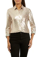 Petite Long Sleeve Sequin Boyfriend Shirt