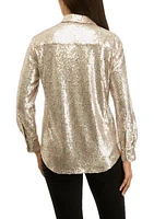 Petite Long Sleeve Sequin Boyfriend Shirt