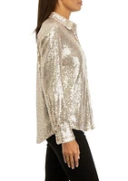 Petite Long Sleeve Sequin Boyfriend Shirt