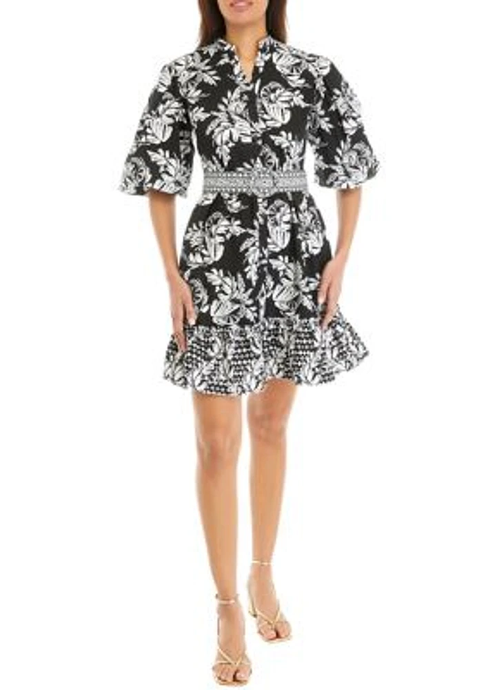 Petite Puff Sleeve Floral Mini Dress