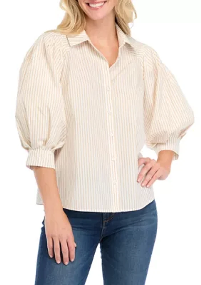 Women's Blouson Sleeve Striped Woven Blouse