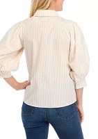 Women's Blouson Sleeve Striped Woven Blouse