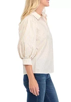 Women's Blouson Sleeve Striped Woven Blouse