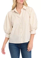 Petite Balloon Sleeve Striped Woven Blouse