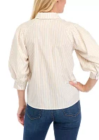 Petite Balloon Sleeve Striped Woven Blouse