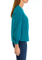 Women's Long Puff Sleeve Quilted Sweatshirt