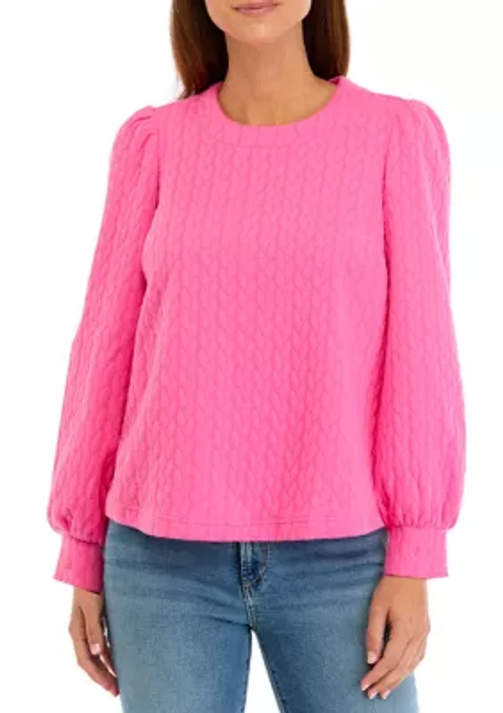 Petite Long Puff Sleeve Quilted Sweatshirt