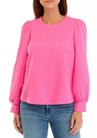 Petite Long Puff Sleeve Quilted Sweatshirt