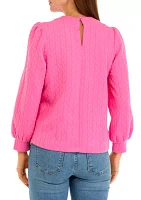 Petite Long Puff Sleeve Quilted Sweatshirt