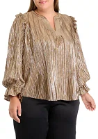 Plus Flutter Sleeve Notched Neck Blouse
