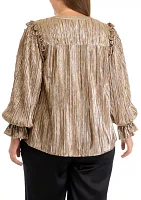 Plus Flutter Sleeve Notched Neck Blouse
