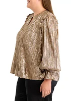 Plus Flutter Sleeve Notched Neck Blouse