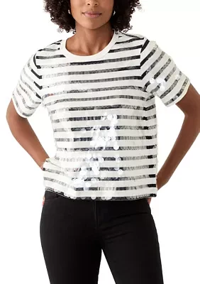 Women's Striped Sequined T-Shirt