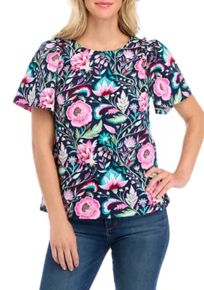 Petite Puff Sleeve Floral Top