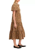 Women's Puff Sleeve Animal Print Midi Dress