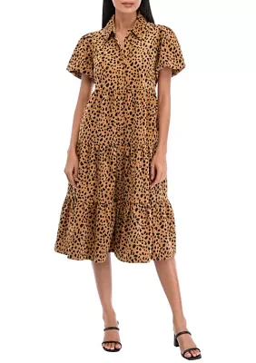 Petite Puff Sleeve Printed Midi Shirtdress