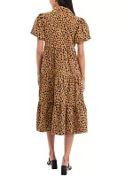 Petite Puff Sleeve Printed Midi Shirtdress