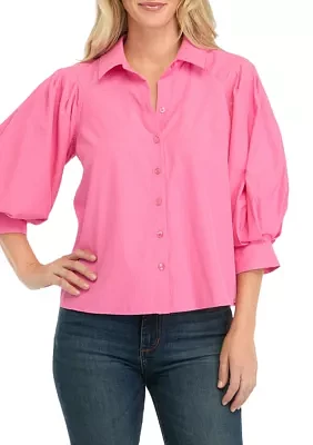 Petite Balloon Sleeve Woven Blouse