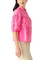 Women's Button Front Scalloped Tier Top