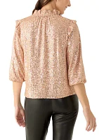 Women's 3/4 Ruffle Sleeve Sequin Top