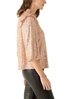 Women's 3/4 Ruffle Sleeve Sequin Top