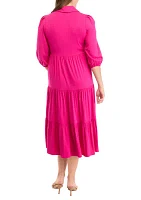 Women's 3/4 Sleeve Midi Challis Shirtdress