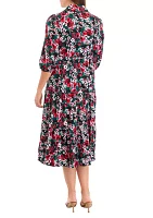 Women's 3/4 Sleeve Midi Challis Shirtdress