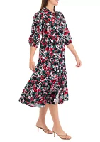 Women's 3/4 Sleeve Midi Challis Shirtdress