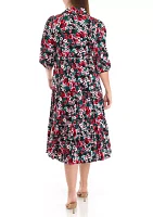 Petite 3/4 Sleeve Midi Challis Shirtdress