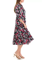 Petite 3/4 Sleeve Midi Challis Shirtdress