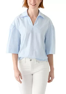 Women's 3/4 Popover Poplin Top