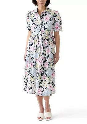 Petite Printed Collared Midi Shirt Dress