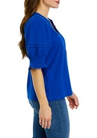 Women's Gauze Sleeve Mix Fabric Top