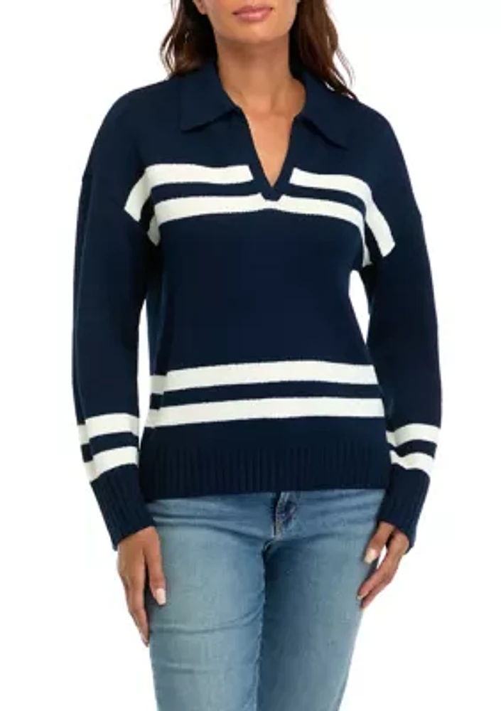 Women's Striped Johnny Collar Pullover